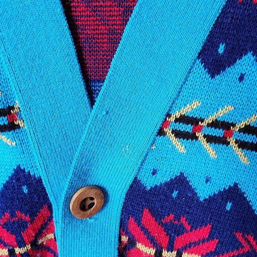 VTG Gibi Western Aztec Striped‎ Button Long Sleeve Cardigan Sweater Size Large